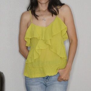 Charlotte Russe Lime Green Spaghetti Strap Blouse Ruffle Design Size XS